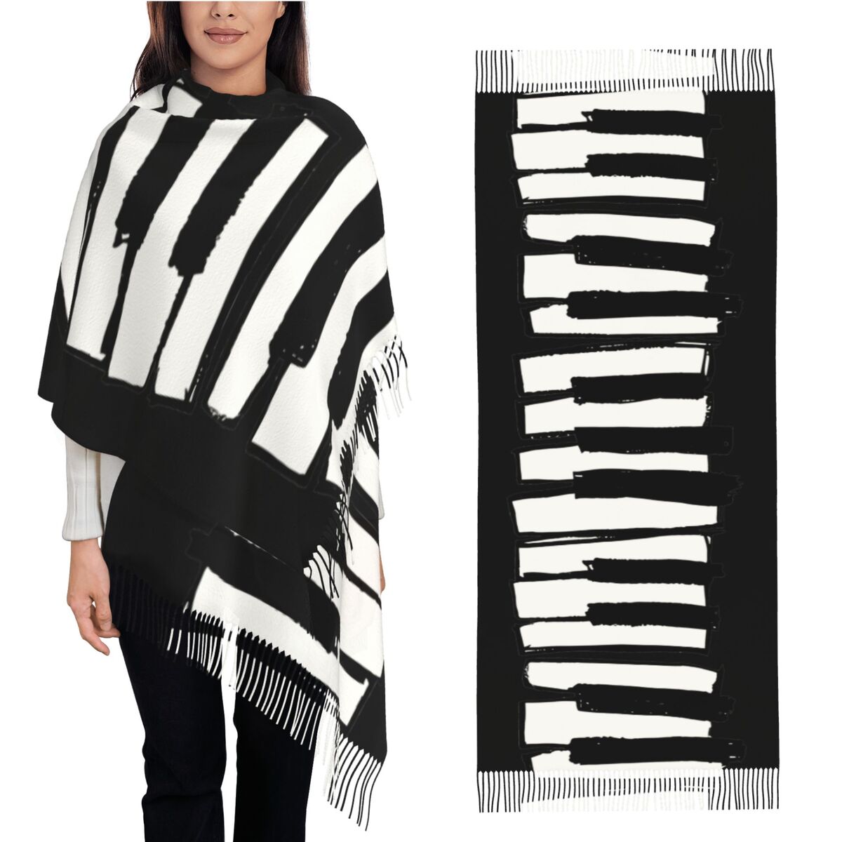 Pashmina Wrap Large - Minimalistic Piano Keys Scarf for Womens