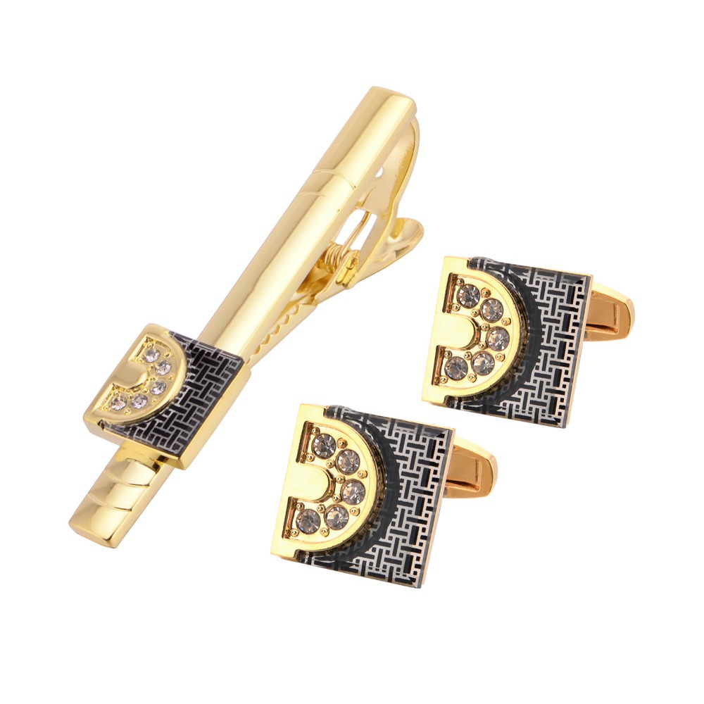Tie Bar Set Gift - Gold Tone Cufflinks Tie Bar Set