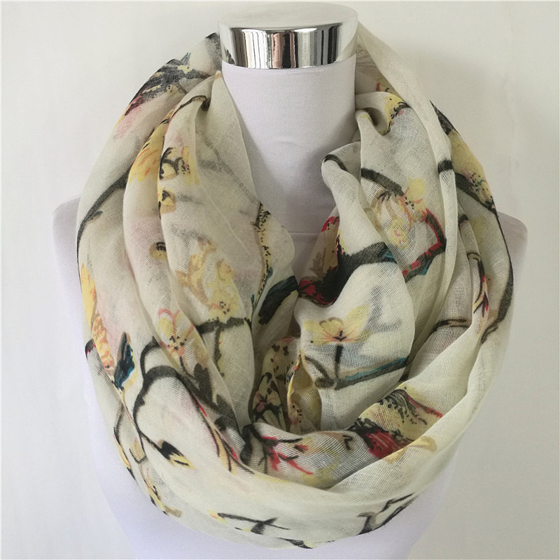 New Magpie Bird print Viscose  - Infinity Scarf Knit review and price