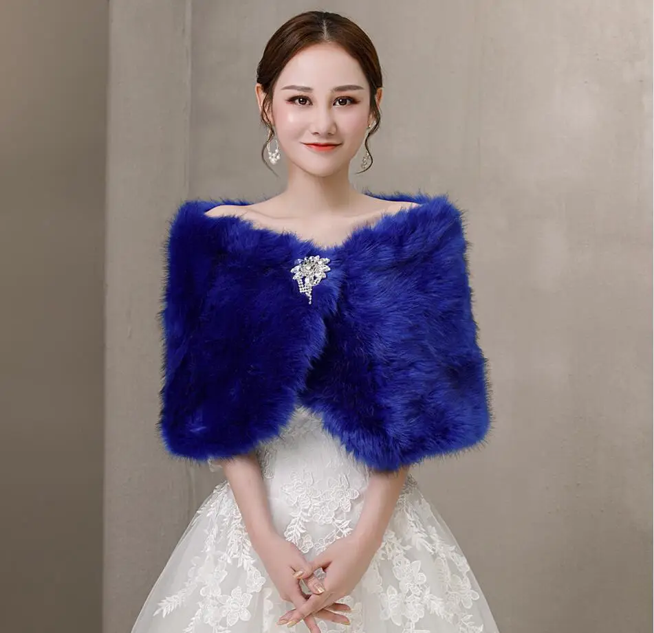 Blue Faux Fur Crystal Brooch W - Stole Wedding Shawl review and price
