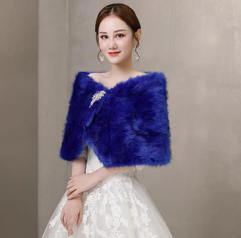 Blue Faux Fur Crystal Brooch W - Stole Wedding Shawl review and price