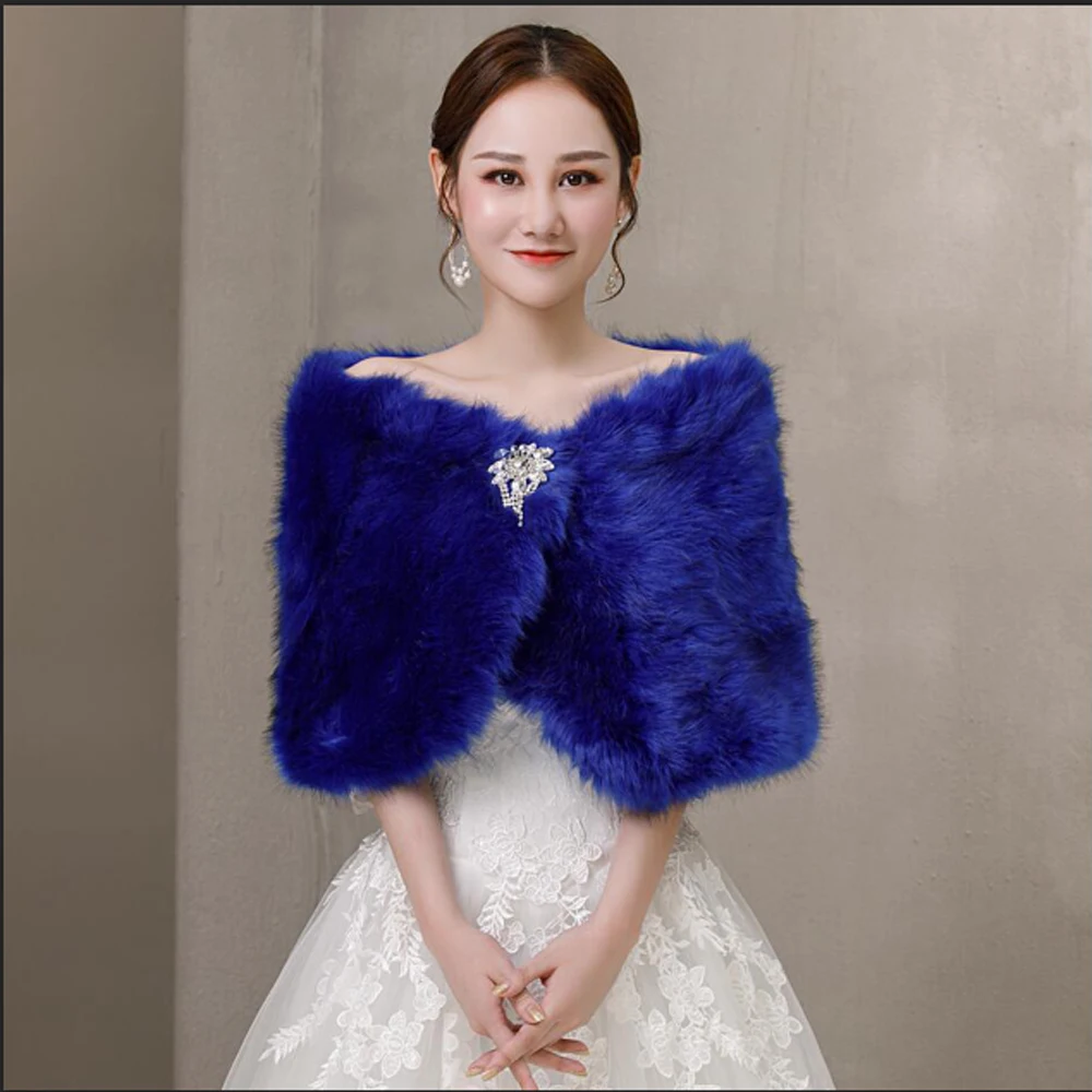 Blue Faux Fur Crystal Brooch W - Stole Wedding Shawl review and price