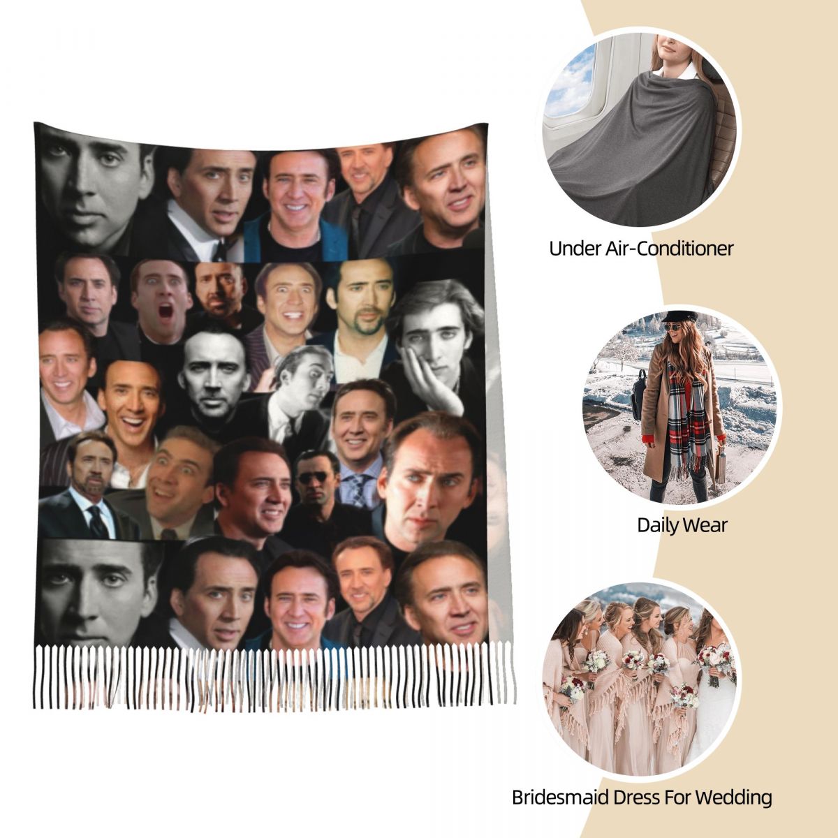 Nicolas Cage Colllage Shawl Wr - Pashmina Wrap Large review and price