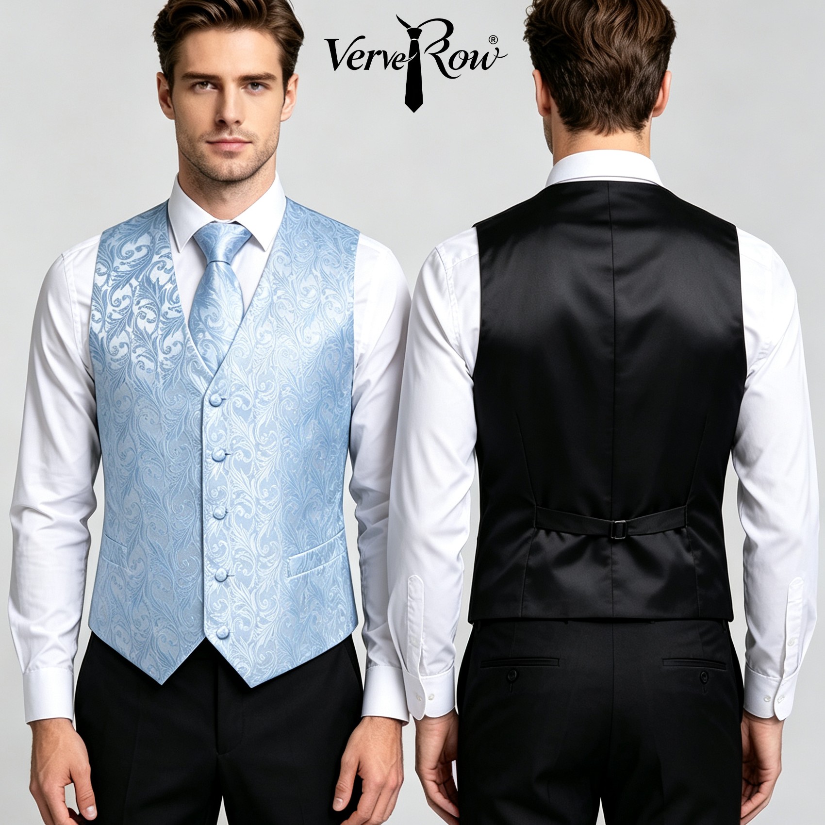 Light Blue Jacquard Vest Tie P - Pocket Square Set review and price