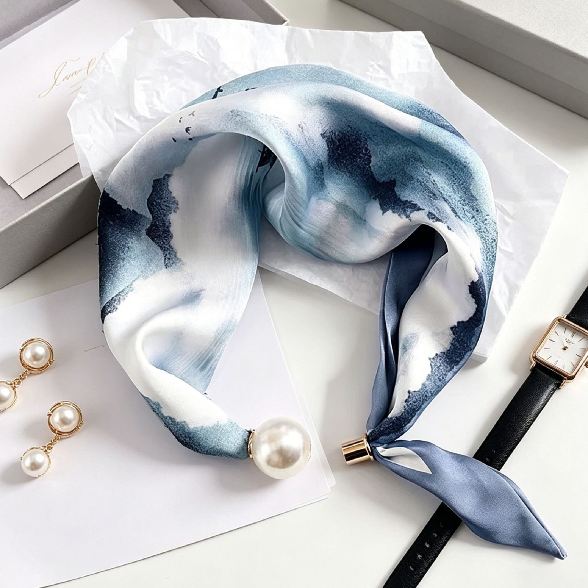 Elegant Chic Pearl Stripe Scar - Ascot Neck Scarf review and price
