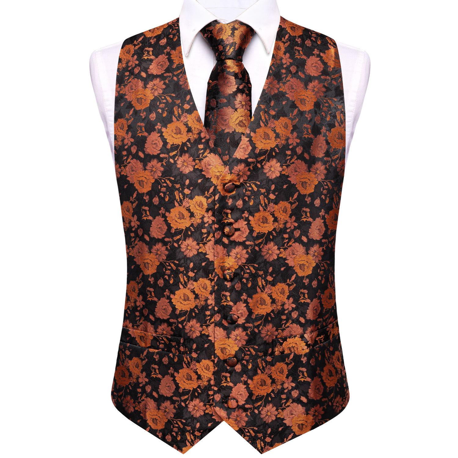 Black Brown Floral Mens Waistc - Pocket Square Set review and price