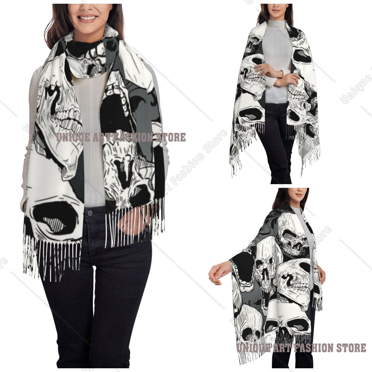 Womens Tassel Scarf Death Skul - Pashmina Wrap Large review and price