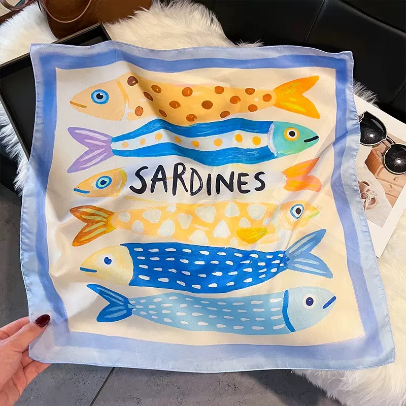 Fashion Fish Pattern Square Si - Ascot Neck Scarf review and price