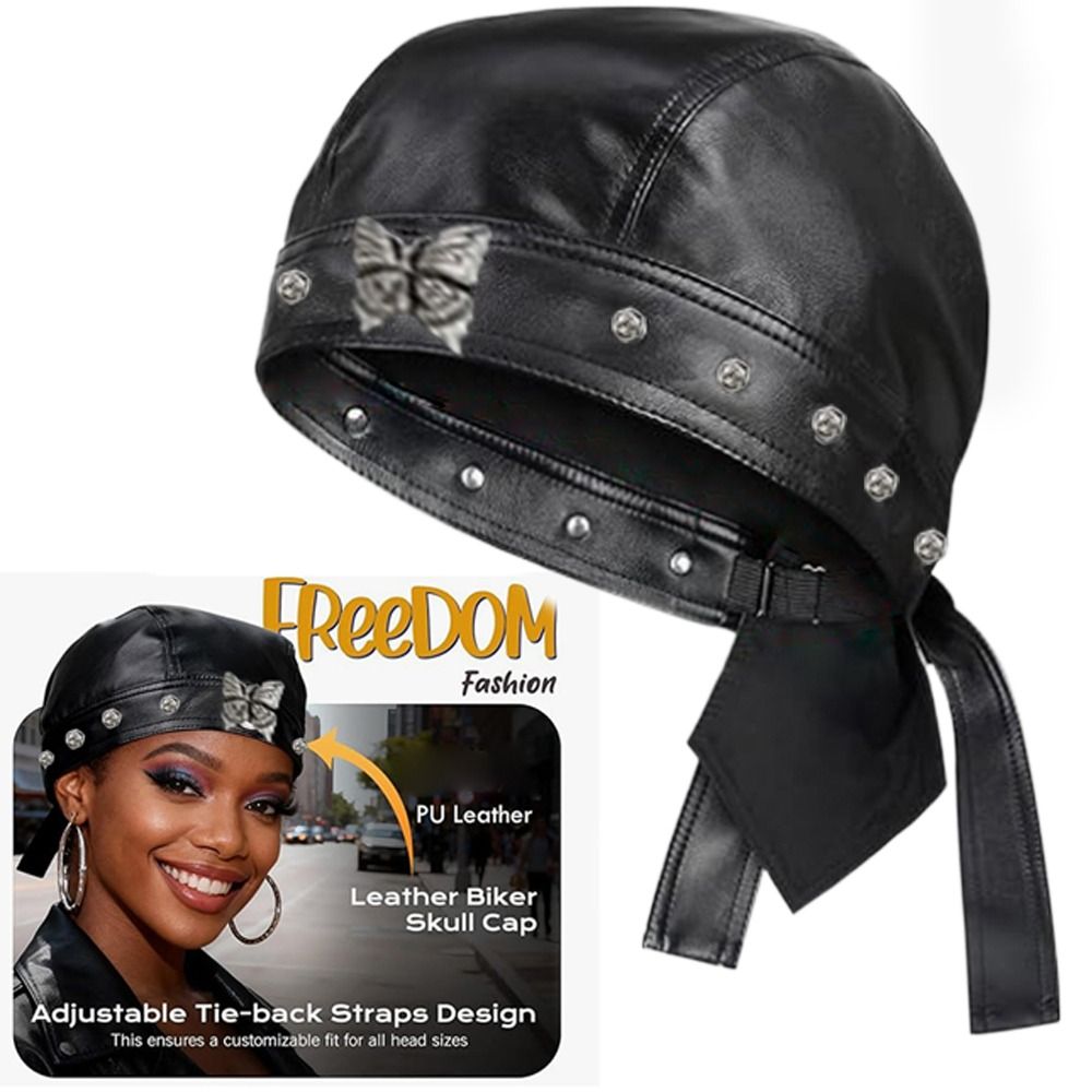 New PU Leather Black Biker Cap - Bandana Doo Rag review and price